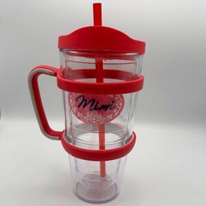 TERVIS Mimi Pink 24oz Handled Tumbler Clear Straw Cup Grandma Gift Flowers READ